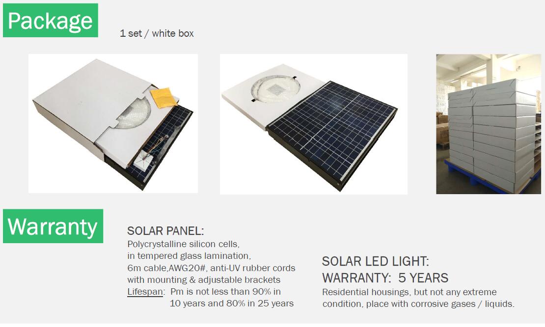 package and warranty for solar led light