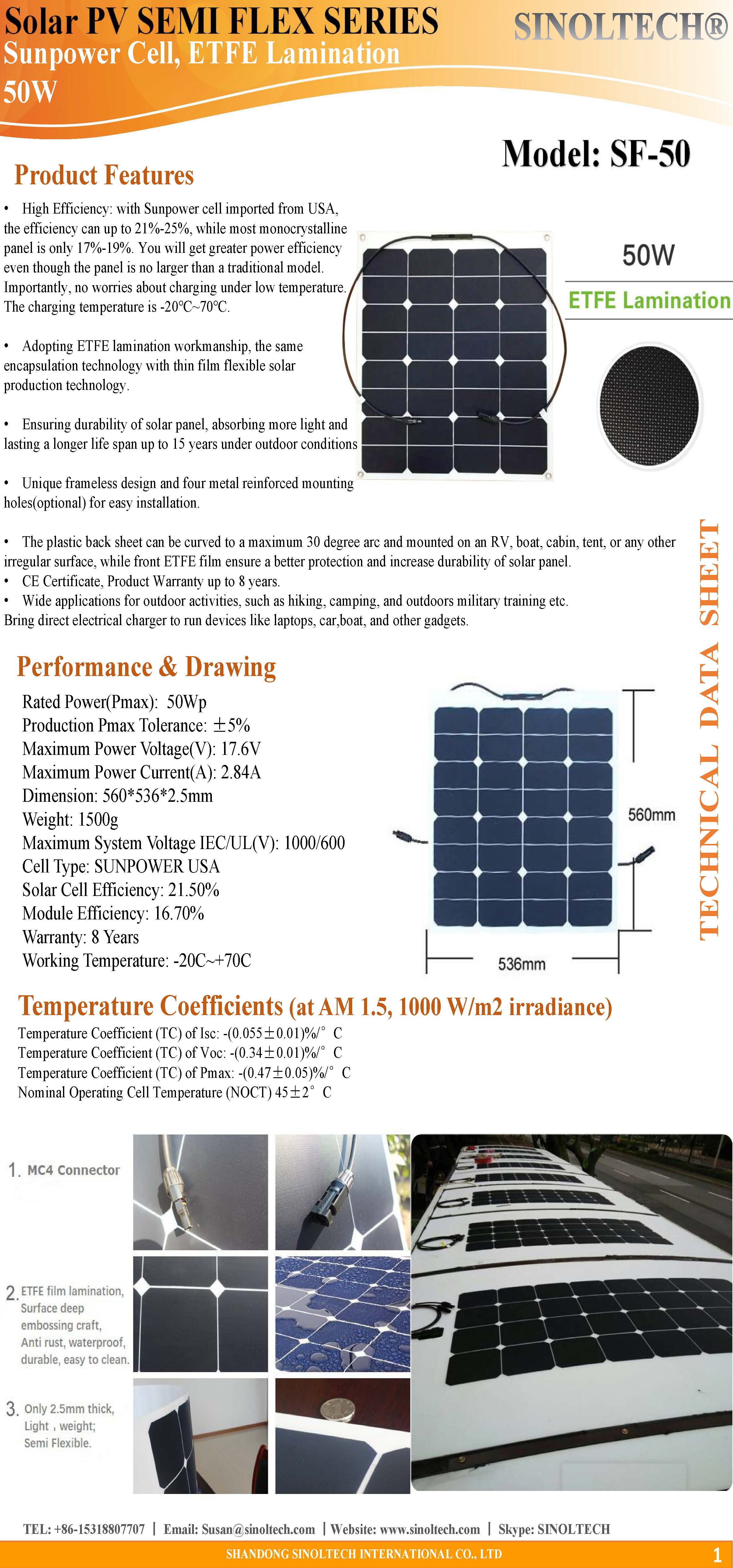 50W Semi flexible solar panel